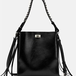 Zara Black Shoulder Bag with Braided Chain Strap